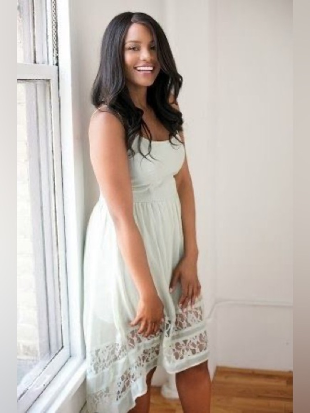 ❤️ Band of Gypsies Mint Green High Low Lace Hem Chiffon Dress